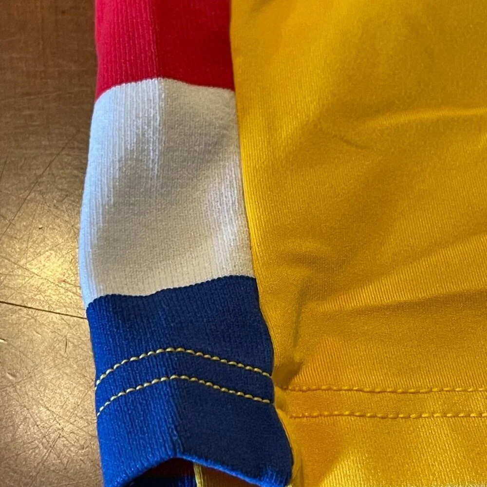 Fit 2 Win Lacrosse Shorts Yellow With Red/Blue Stripe Design & Elastic Waistband